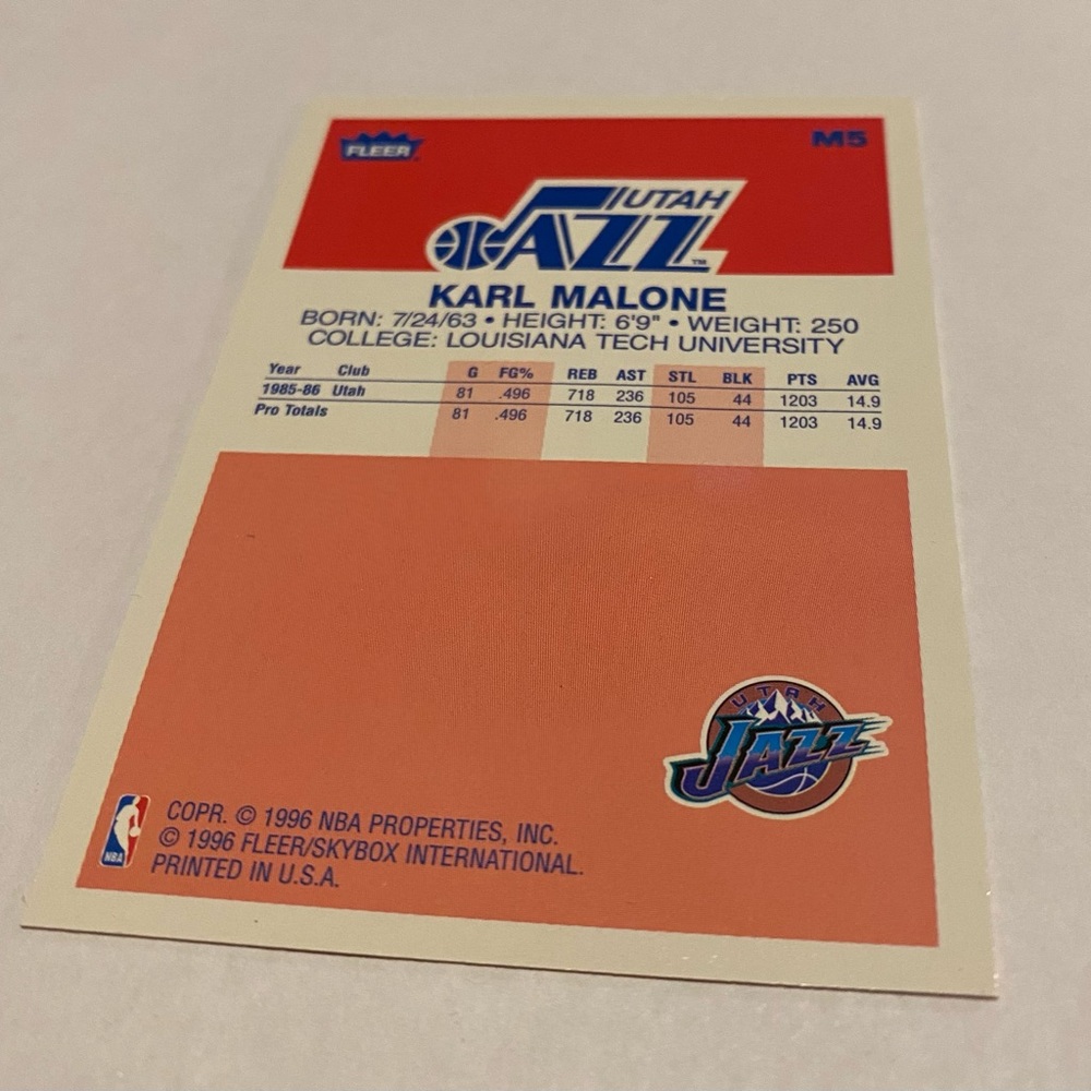 Karl Malone metal decade 1996 Fleer Basketball card Vintage collectible. - Picture 3 of 5